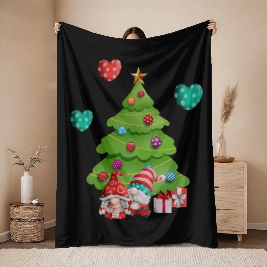 christmas is love, gnomes, christmas tree, love Throw Blankets