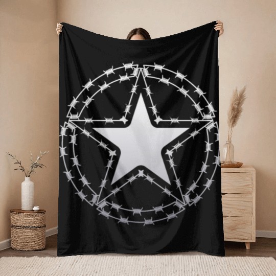 Barbed Wire US Army Star Throw Blankets