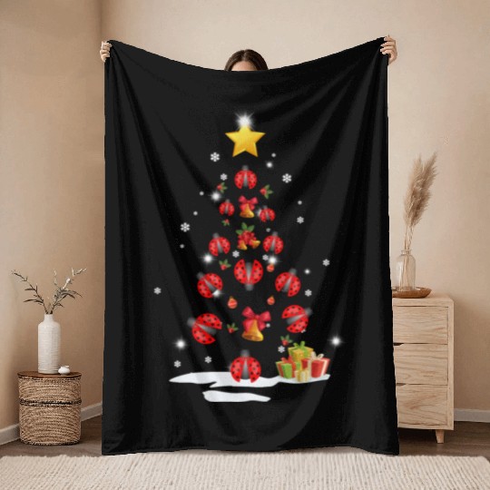 Lady Bug Christmas Tree Lady Bug Xmas Funny Gift Throw Blankets