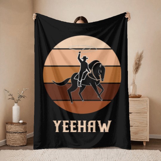 Yeehaw Cowboy Western Desert Cowgirl Horseback Throw Blankets