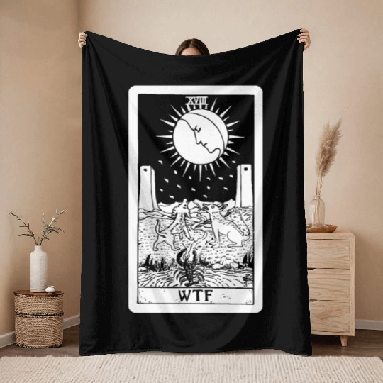 WTF - The Moon Tarot Card Throw Blankets