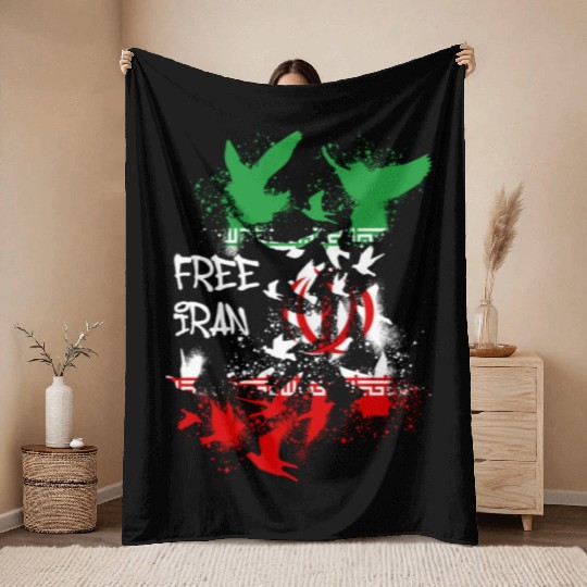 free iran, freedom, iran, no headscarves, flag Throw Blankets