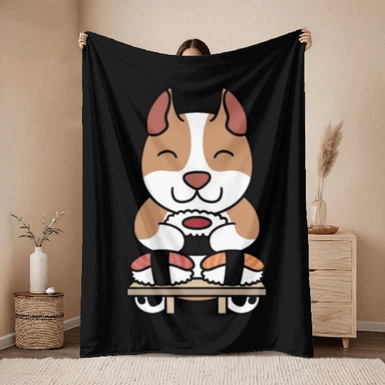 Sushi Lover Pit Bull Throw Blankets