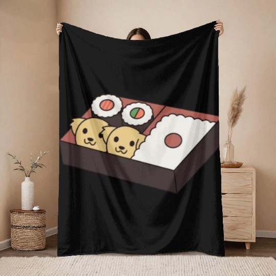 Sushi Bento Box Golden Retriever Throw Blankets