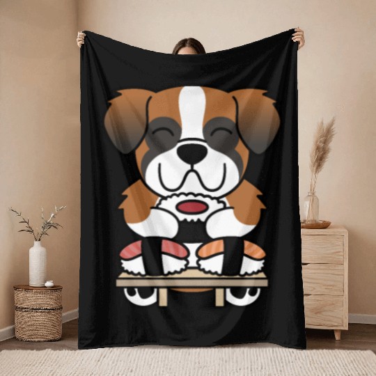 Sushi Lover Saint Bernard Throw Blankets