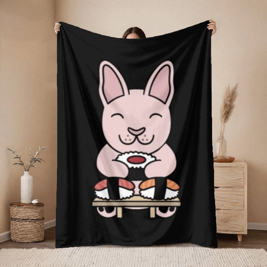 Sushi Lover Sphynx Cat Throw Blankets