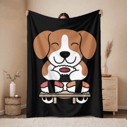 Sushi Lover Beagle Throw Blankets