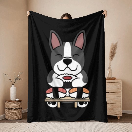 Sushi Lover Boston Terrier Throw Blankets