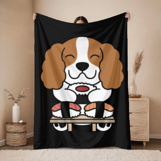 Sushi Lover Cavalier King Charles Spaniel Throw Blankets