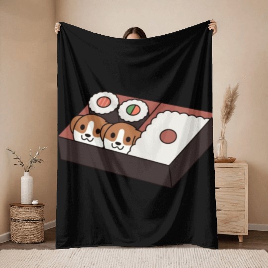 Sushi Bento Box Beagle Throw Blankets