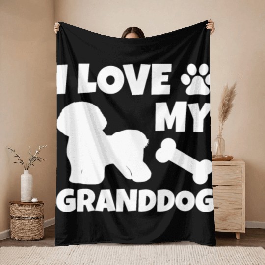 I Love My Granddog Bichon Frise Throw Blankets