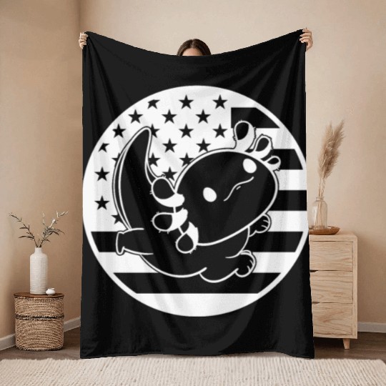 Axolotl American Flag Axolotl US Flag Axolotl Throw Blankets