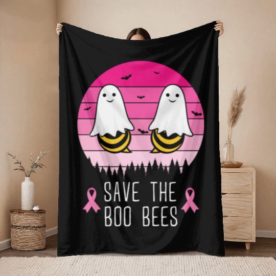 Save the Boo Bees Breast Cancer Awareness Throw Blankets