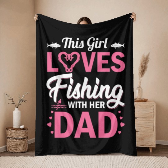 Daughter Fishing Dad Daughter Matching Fishing Throw Blankets