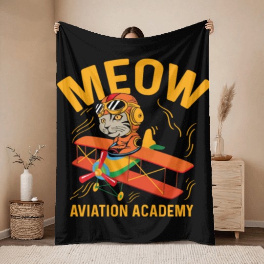 Meow Aviation Academy Co-Pilot Gift Throw Blankets