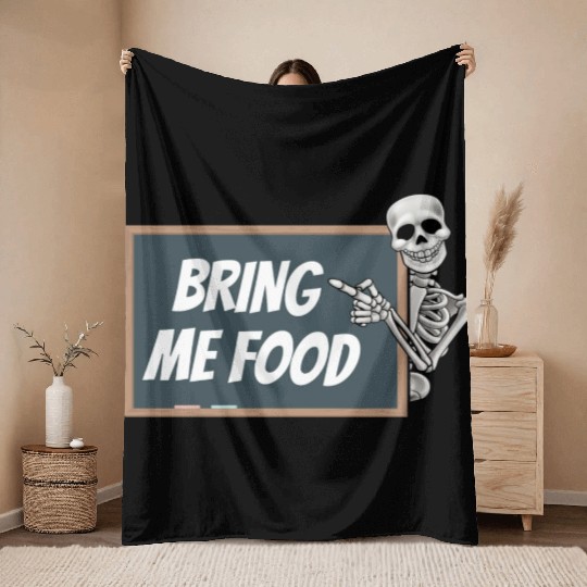 Bring Me Food Please, Blackboard Skeleton Teacher Throw Blankets