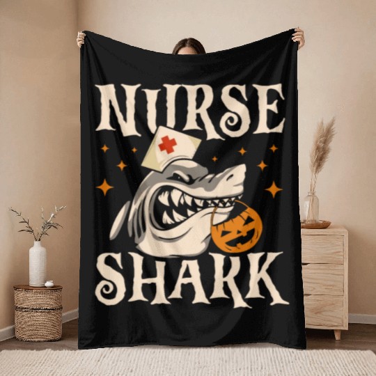 Medical Nurse Shark Trick Or Treat Halloween Party Throw Blankets