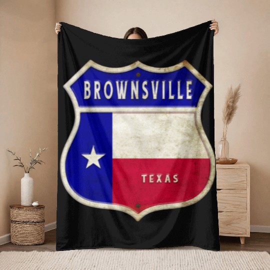 Brownsville Texas Crest Flag Design Throw Blankets