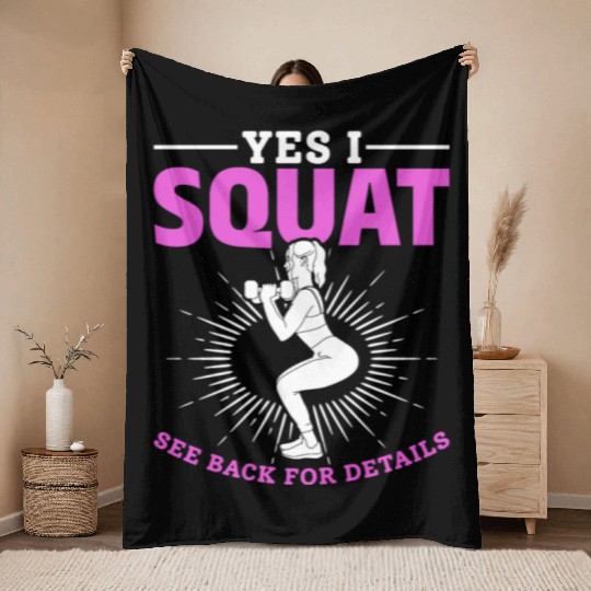 Women Squat Weightlifting Gym Workout Throw Blankets