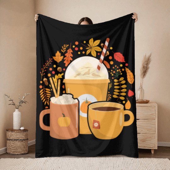 Fall Women Autumn Pumpkin Coffee Lover Throw Blankets