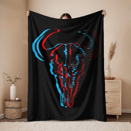 Buffalo skull Throw Blankets