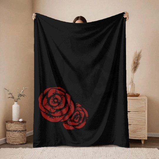 Skull with red Roses | Skull | Bones | Halloween Throw Blankets