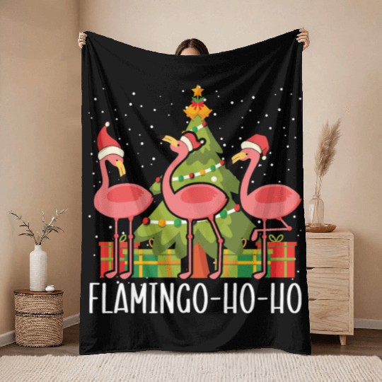 Pink Flamingo Lover Bird Merry Xmas Christmas Day Throw Blankets