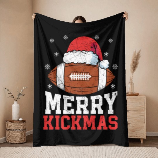 Merry Kickmas Sport Lover Merry Xmas Christmas Day Throw Blankets