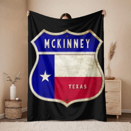 McKinney Texas Crest Flag Design Throw Blankets