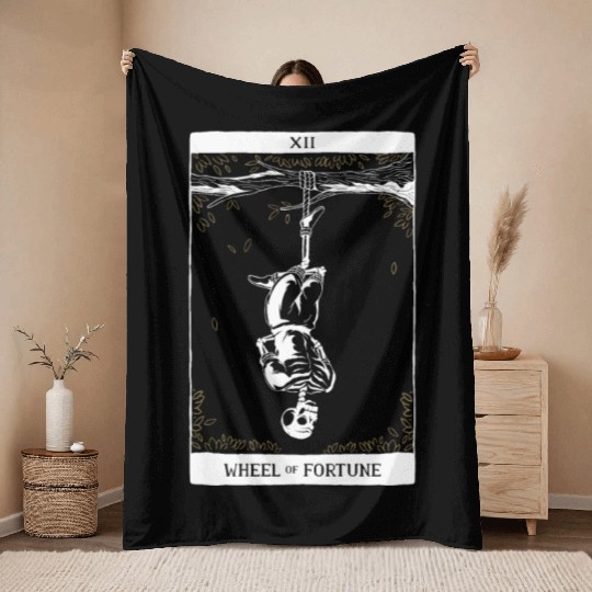 Wheel of Fortune Tarot Card Occult Goth Halloween Throw Blankets