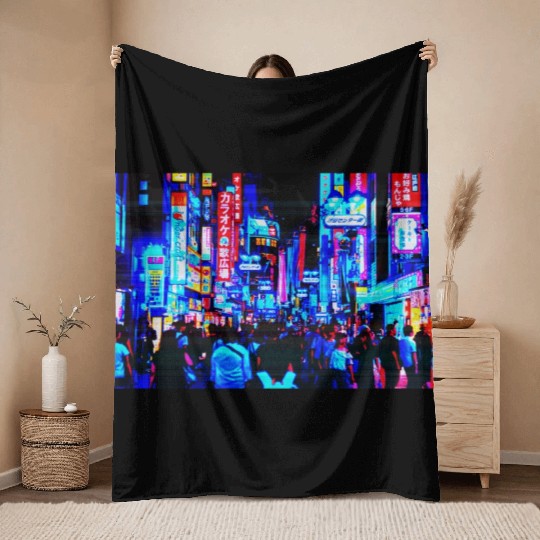 Japan City skyline Aesthetic Edit Throw Blankets