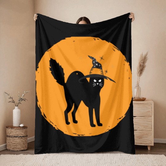black cat best Halloween scary Throw Blankets for Women
