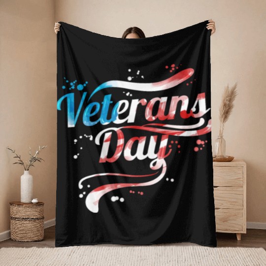 US Flag Colored Logo For Veterans Day Throw Blankets