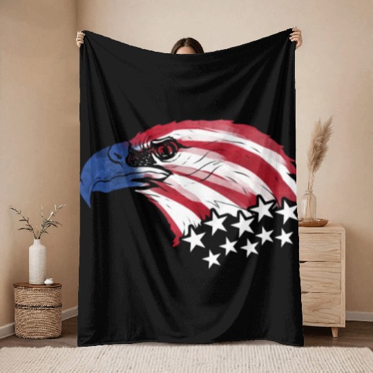 Bald Eagle US Flag Colors Patriotic 4th Of July Throw Blankets