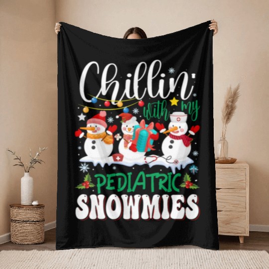 Chillin With My Pediatric Snowmies Christmas Light Throw Blankets