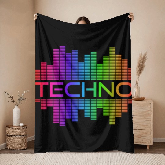 Techno Music Rainbow Spectrum Hard Dark Acid Throw Blankets