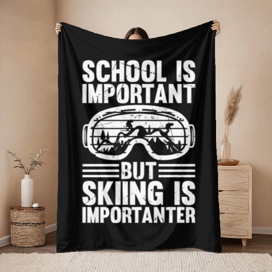 Skiing Kids Freestyle-Skiing School Kids - School Throw Blankets