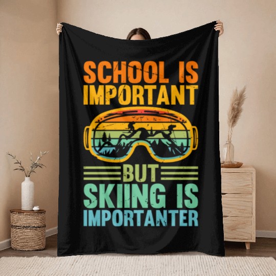 Ski Skiing Kids Freestyle-Skiing School Kids - Sch Throw Blankets