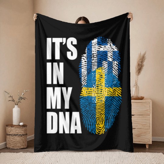 Greek And Swedish Mix Heritage DNA Flag Throw Blankets