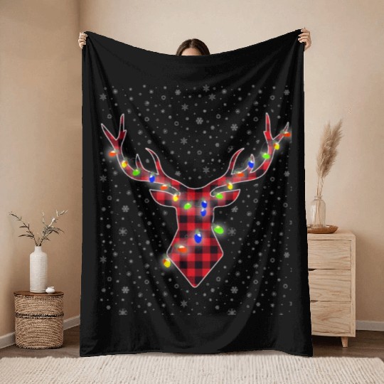 Buffalo Plaid Reindeer Deer Funny Christmas Pajama Throw Blankets