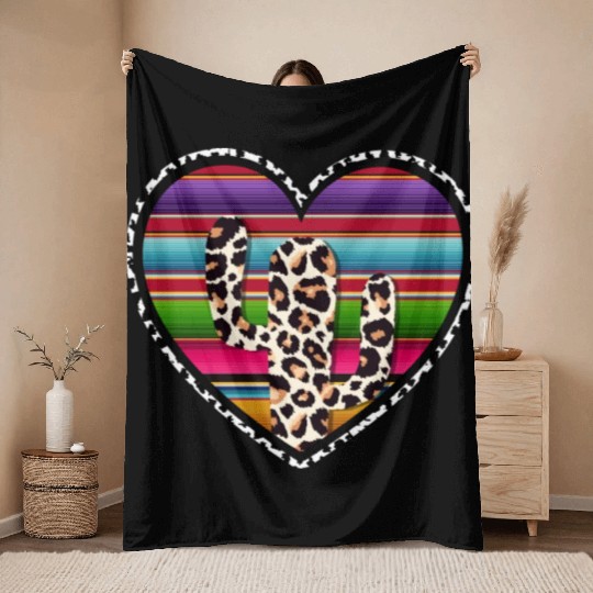 Western Cow Cactus Throw Blankets