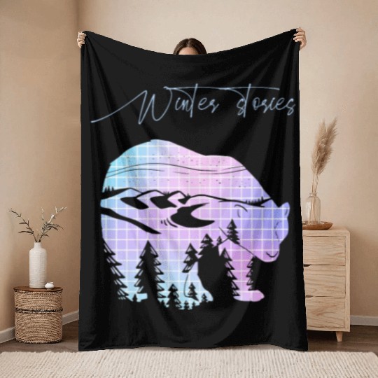 Winter stories Bear Trees Pastel Rainbow Throw Blankets