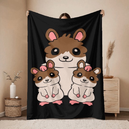 2 kids hamster family Throw Blankets