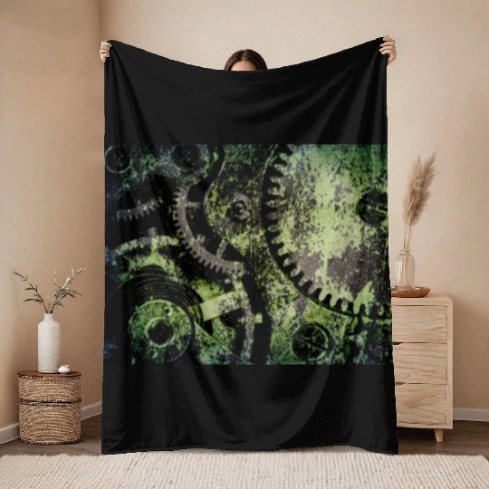 Clock Mechanism Copper Oxide Steampunk Abstract Throw Blankets