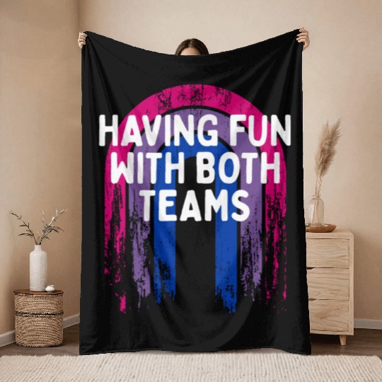 Having Fun with Both Teams Bisexual LGBTQ Bi Throw Blankets
