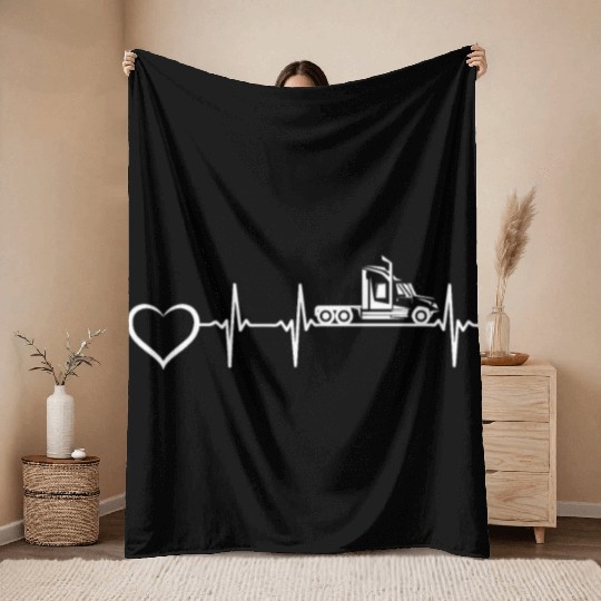 Truck Driver Heartbeat Trucking Heartbeat Truck Tr Throw Blankets