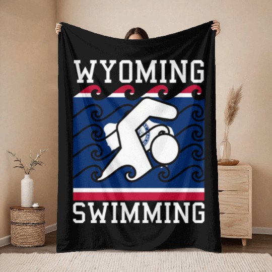 Wyoming Flag Swimming Team Swim Swimmer US State Throw Blankets