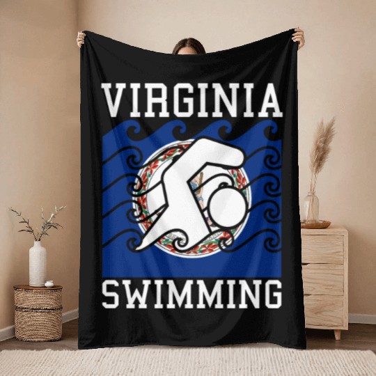 Virginia Flag Swimming Team Swim Swimmer US State Throw Blankets
