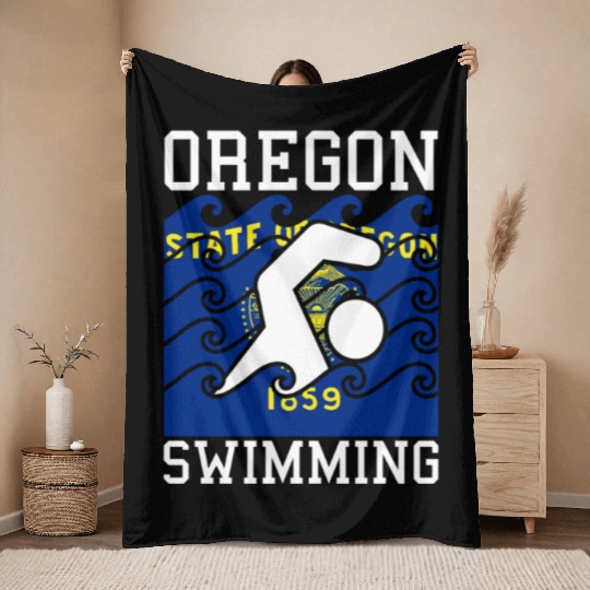 Oregon Flag Swimming Team Pacific Swim Swimmer US Throw Blankets
