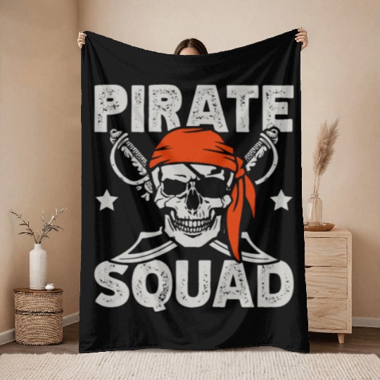 Pirate Squad Caribbean Ocean Nautical Eye Patch Throw Blankets